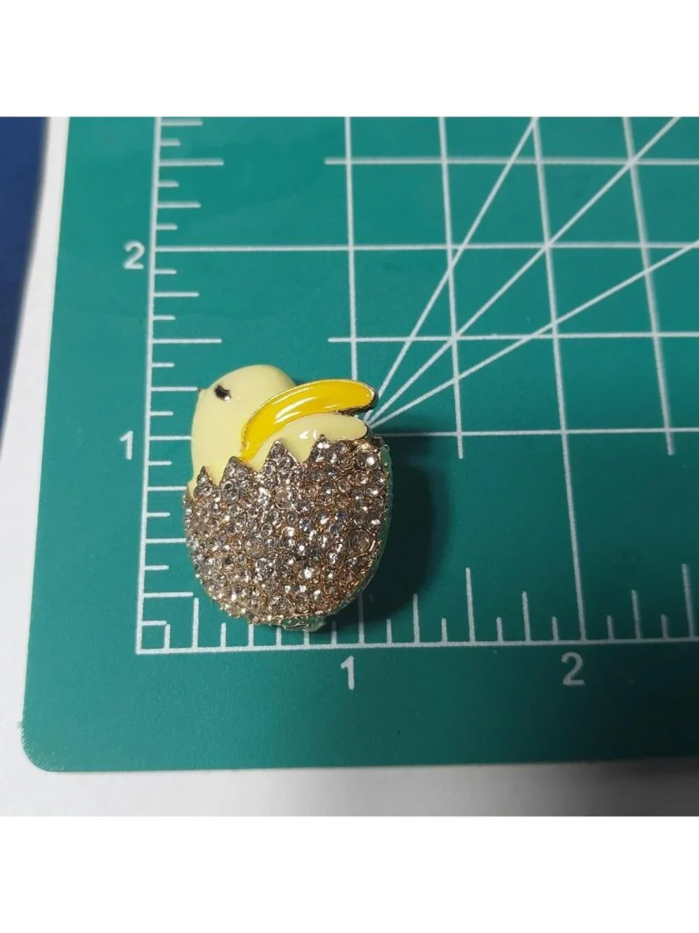 Yellow Duckling Egg Brooch With Rhinestones